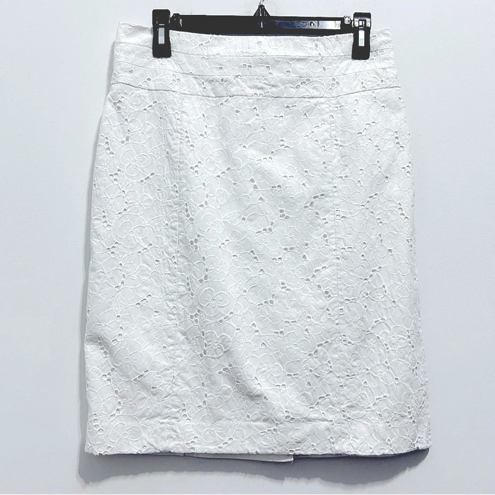 H&M White Eyelet Midi Skirt Floral Lace Crochet Design
